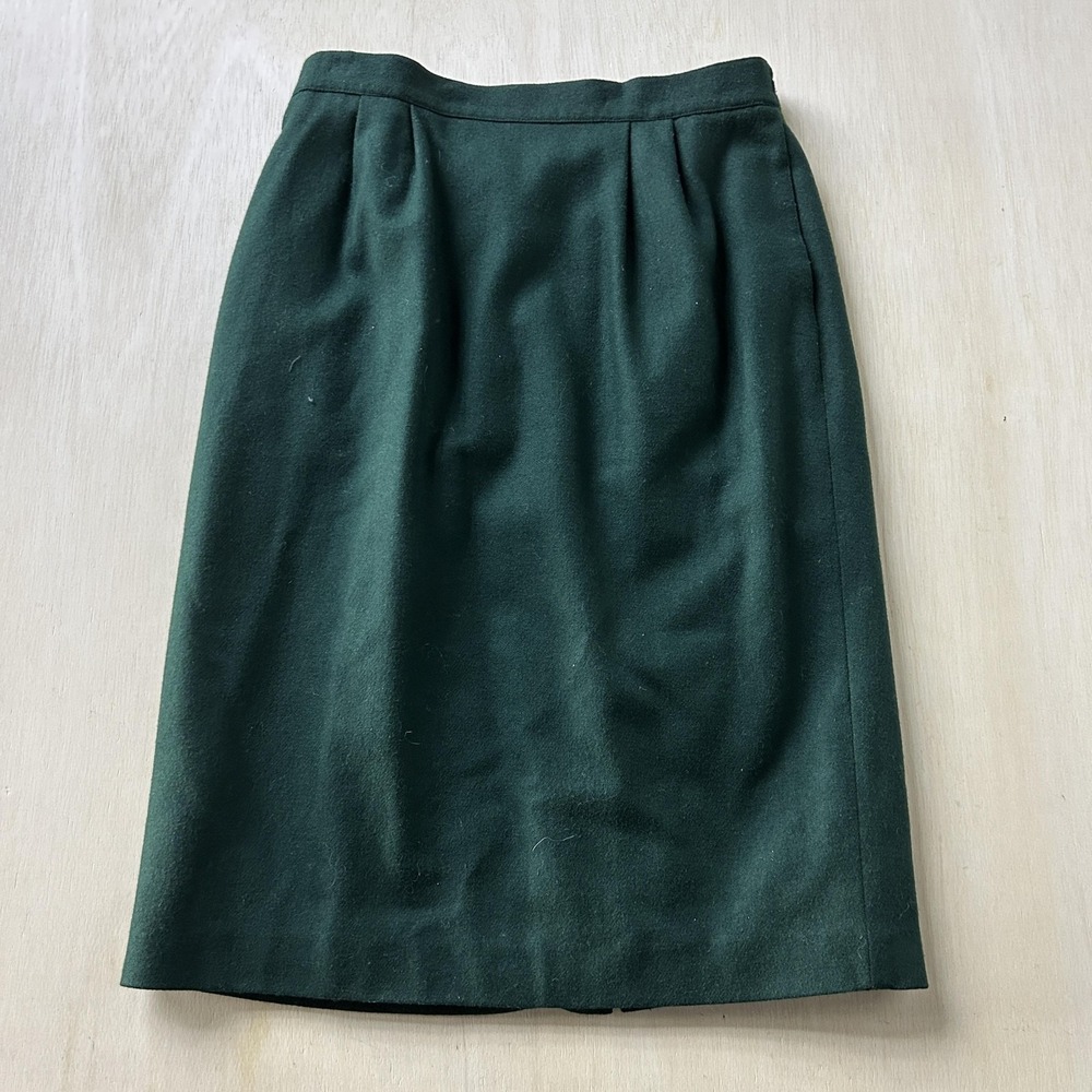 Vintage Leslie Fay Skirt Womens 14P Green Pencil Knee Length Lined Elastic Waist